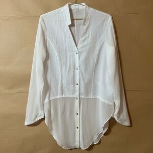 Helmut Lang | Element Sheer Hem Silk Button Front Shirt Combo Top White Size M
